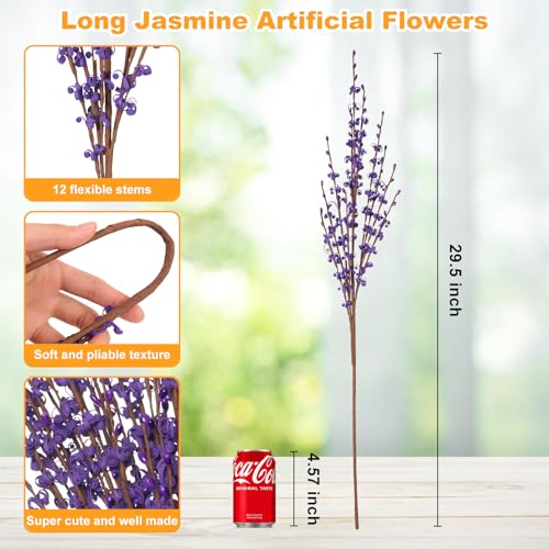 Wootkey 10 Pcs 29.5" Long Jasmine Artificial Flowers Fake Flowers Dry Branches Stem for Home Office DIY Floral Art Plant Wedding Table Centerpieces Party Vase Decoration (Deep Purple) - color: Deep Purple, size: 10pcs-29.5''