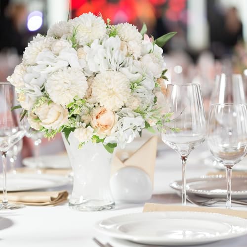 Tigeen Artificial Flowers Artificial Peonies Silk Flowers Faux Peony Fake Peony Silk Hydrangea Bouquet for Wedding Table Centerpiece Floral Vase Decor(Champagne White,12 Bundles) - color: Champagne White