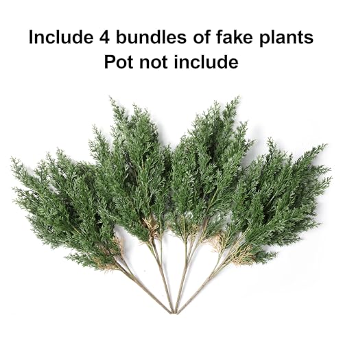 Cedar Stems Fake Plants Artificial Plants Outdoor Decor, 4 Bundles Cedar Branches Realistic Artificial Greenery for Outdoors UV Resistant Faux Plants for Front Door Porch Patio Yard Indoor Home Office - color: Green