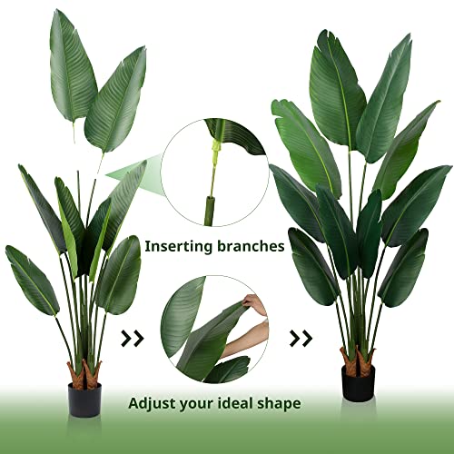 YEPDIN Artificial Bird of Paradise Plant 5 Ft Tall Fake Banana Leaf Plant for Indoors and Outdoors,Faux Palm Tree with Plastic Pot for Office and Home Decor,L1602PCS - style: 5 FT 2PCS