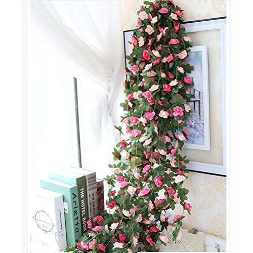 Miracliy 8Pcs 66FT Pink Flower Garland, Artificial Rose Floral Vines Fake Hanging Spring Flower Garland for Wall Backdrop Wedding Arch Tea Party Door Mantle Decoration - color: Pink-8pcs