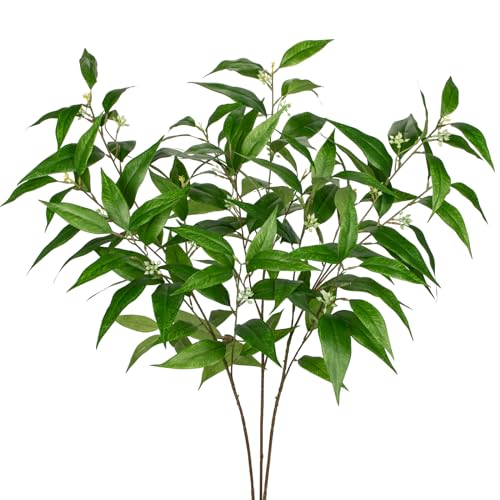 Briful Artificial Eucalyptus Stems with Seeds Real Touch Fake Branches for Vase 3 Packs Faux Greenery Stems for Home Decor Indoor Farmhouse Wedding Centrepieces, Green - color: Green