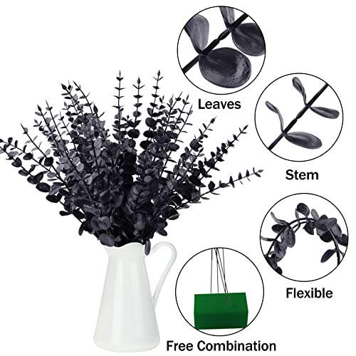 FEQO 36 Pcs Black Eucalyptus Stems Artificial Leaves Faux Eucalyptus Stems Branches 15 inch for Wedding Bouquet Home Decor - color: Black, size: 36 pcs