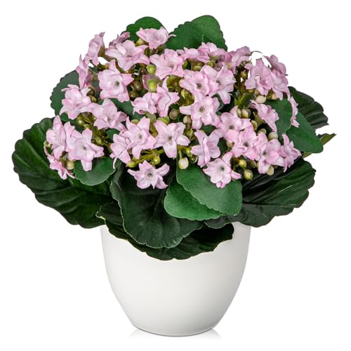 Kalanchoe Artificial Flowers Bush Pink Faux Silk Flowers Artificial Plants & Flowers in Vase Small Potted Plant Fake Flower with Pot Arrangement Home Decor Office Bathroom Shelf Desk Decoration - color: Kalanchoe - Pink (8.3inch)