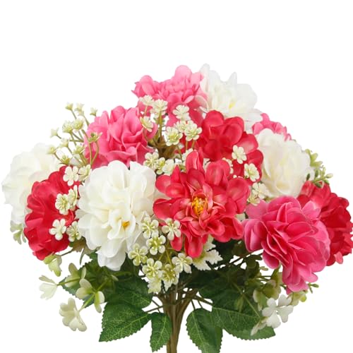 3 Pcs Silk Cemetery Flowers Artificial Geraniums for Outdoors UV Resistant Rose Red Artificial Topiary Potted Faux Flowers for Planters Outdoor Hanging Front Porch Garden Patio Grave Decor - color: Pink
