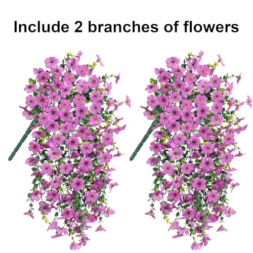 HyeFlora Artificial Flowers for Outdoors Garland Decoration, 2Pcs Purple Fake Hanging Flowers, UV & Fading Resistant, Faux Decor for Home Porch Patio Balcony Planter Yard - color: Purple