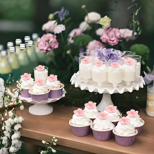 20Pcs Resin Cherry Blossom Cupcake Toppers Pink Flowers Cake Decors for Spring Cherry Blossoms Bridal Engagement Baby Shower Birthday Party Flower Table Confetti Decorations - color: Cherry