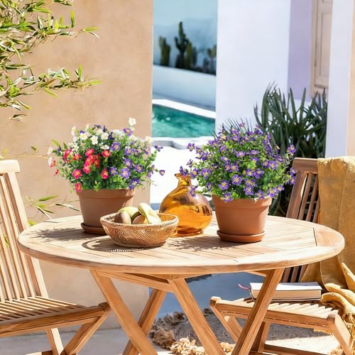 SJL Artificial Flowers for Outdoors, 12pcs Realistic Silk Fake Flowers with Greenery, UV Resistant Faux Plant for Home Wedding Centerpieces Indoor Outdoor Patio Decoration(Purple) - color: Bundle Purple-flower