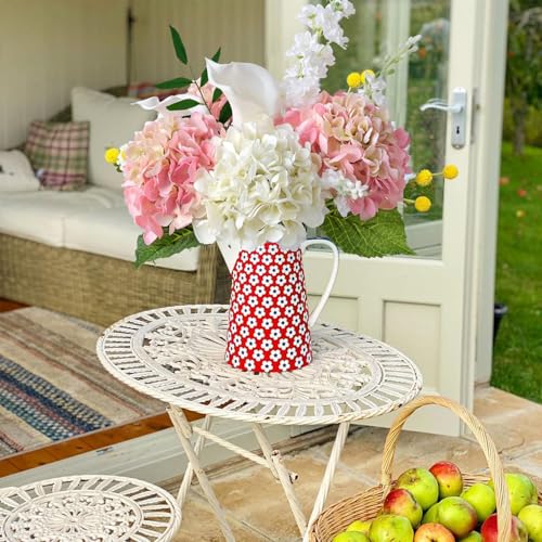 JINWOE 4PCS Lifelike Real Touch Artificial Hydrangeas, 21" Pink Hydrangea Artificial Flowers for Decoration, Faux Vintage Silk Fake Flowers for Bouquet Wedding Centerpieces Tables Party Outdoor Home - color: Pink