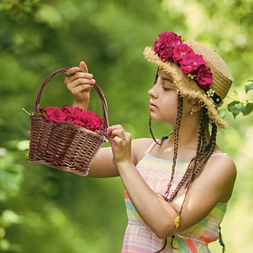 Barydat Small Wicker Basket with Handle Flower Girl Baskets Oval Willow Woven Braided Gift Basket for Weddings Picnic Baby Shower Home Garden Decor(6 Pcs,Brown,9" x 7" x 4") - color: Brown, size: 9" x 7" x 4"