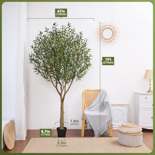 VeriNatural Artificial Olive Tree 7FT - Large Fake Olive Trees Indoor with 3066 Silk Leaves, Outdoor Potted Faux Plant with UV Resistant for Living Room,Office,Patio, Home Decor,VN157 - size: 7ft