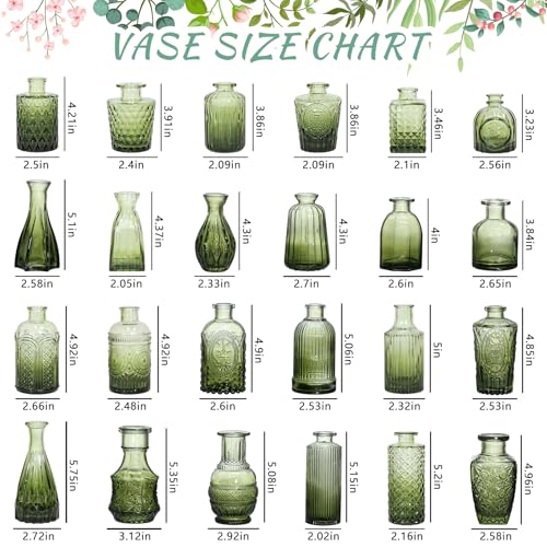 SUPMIND Bud Vase Set of 24, Green Bud Vases in Bulk, Small Flower Vases for Centerpieces, Mini Vintage Vase for Rustic Wedding, Home,Table Decoration - color: Green, size: 24Pcs