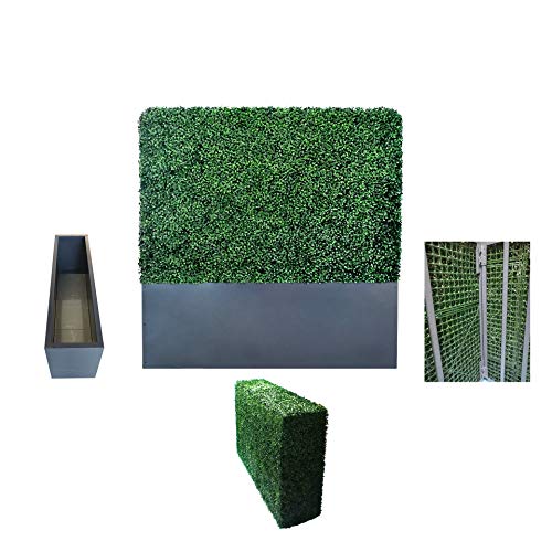 Artificial Boxwood Hedge Wall (38" Width* 12" Deep* 48" Height) with Dark Gray Stainless Steel Planter Box (48.0) - size: 38"W*12"D*48"H