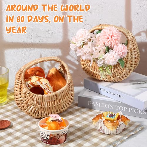 Dimeho 3 Pcs Rattan Flower Girl Basket, Small Wicker Basket with Handle Lightweight Rustic Elegant Flowers Holder for Wedding Party Wedding Flower Girl Home Decoration