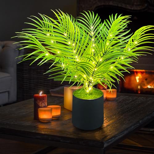 20-Inch LED Areca Palm Tree Faux Plant, USB Battery Powered | Dypsis lutescens style, USB or battery powered, Indoor home decor, Artificial tropical plant, Living room bedroom accent - color: Chrysalidocarpus Lutescens