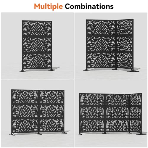 Modern Shade 4x6 FT Metal Privacy Screen with Artistic Modular Designs Decorative Patio Privacy Fence & Garden Divider, Freestanding Outdoor Metal Fence Panel, Weather-Resistant (Ripple Flow) - size: 1 Panel (Ripple Flow)