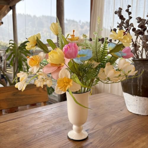 Artificial Wildflowers Bouquet, 8 Bundles Fake Silk Daffodil Flowers Arragement,Sunflowers Colorful Summer Floral Stems for Vases Indoor Outdoor Decor Wedding Centerpieces - color: DAFFODIL