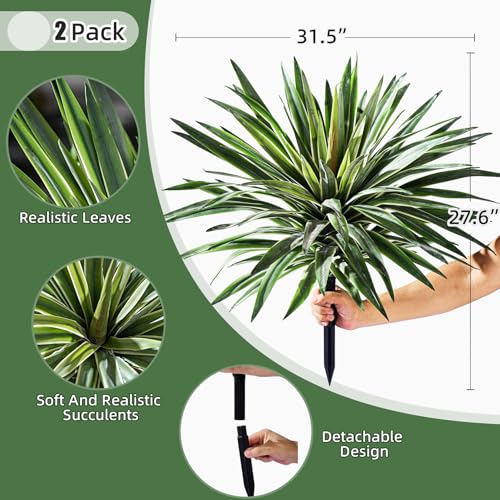 Artificial Agave Plant Fake Agave Planters for Indoor Outdoor Faux Agave Plants Real Touch Realistic Greenery for Home Living Room Office Bathroom Garden Front Porch Patio Decor (27inch-2 Pcs White) - size: 27inch-2 Pcs White