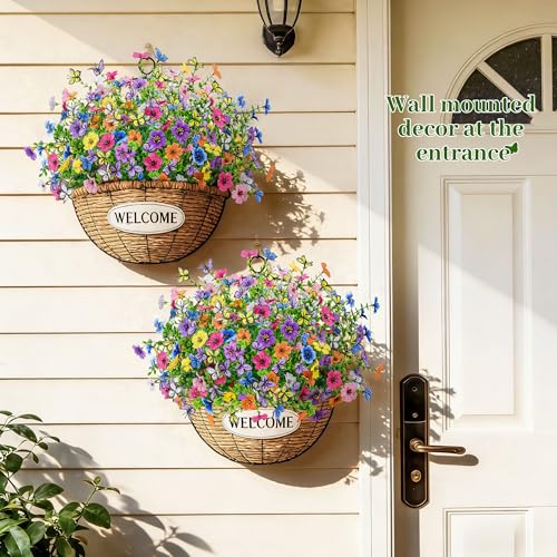 Der Rose 12Pcs Artificial Flowers for Outdoors, 8Pcs Silk Fake Flowers with 4Pcs Lifelike Butterfly Flowers, UV Resistant Faux Flowers for Outdoor Planters Window Boxes Patio Porch Garden Decoration - color: Multi-color C