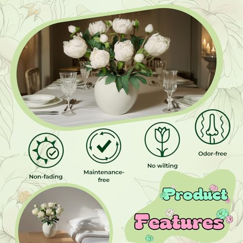 ucky 6PCS White Peonies Artificial Flowers, Realistic 2 Heads Silk Peonies with Stems & Buds, 17.51" Faux Peony Bouquets for Wedding Centerpieces DIY Home Table Vase Decor - color: White