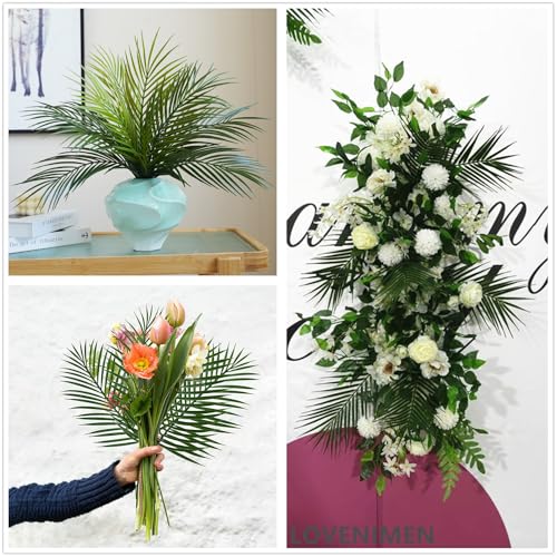 Artificial Palm Leaves Stems Greenery Tropical Palm Leaves 12 Pcs, Faux Monstera Plants for Palm Sunday Flower Arrangement Home Kitchen Table Decor, Wedding Birthday Party Indoor Outdoor Decoration - color: Palm Leaves Stems / 12 Pcs