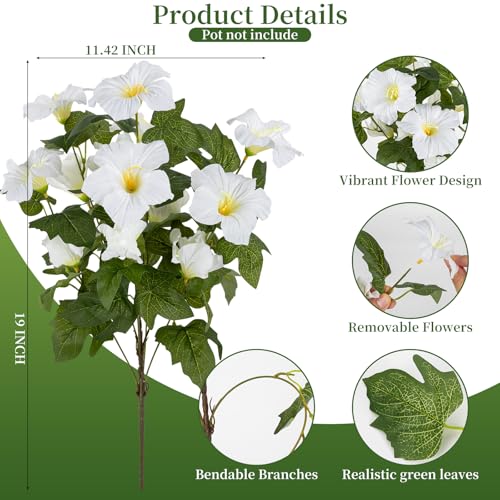 19 Inch Artificial Fake Flowers for Outdoor,4 Pcs White Faux Silk Petunias Spring Flowers for Outside for Indoor Porch Planter Front Door Garden Patio Window Box Home Decor - color: White