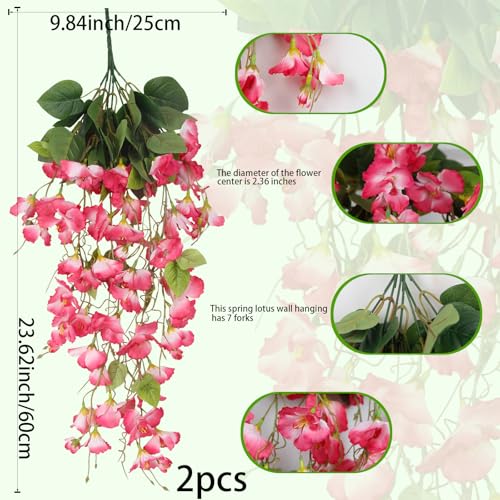 2 Pcs Fake Hibiscus Flowers Artificial Hanging Flowers Plants for Outdoors Realistic UV Resistant Spring Summer Decor Pink Silk Faux Flowers Trailing Vines for Front Door Porch Outside - color: Pink