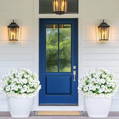 MARTINE MALL 12 Bundles Look Real Artificial Flowers for Outdoors, Realistic Fake Outdoor Flowers, UV Resistant Silk Petunia Flowers for Outside Faux Flowers Plants for Outdoor Porch, White - color: White, size: 12 Bundles