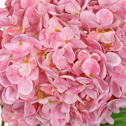 Large Real Touch Hydrangea Artificial Flowers with Stems, 8" Full Bloom Fresh Touch Faux Hydrangea Bouquet for Vase Decor, Wedding Centerpieces, Home Table Arrangement 25.5” Tall Pink Hydrangeas - color: Lpink-l