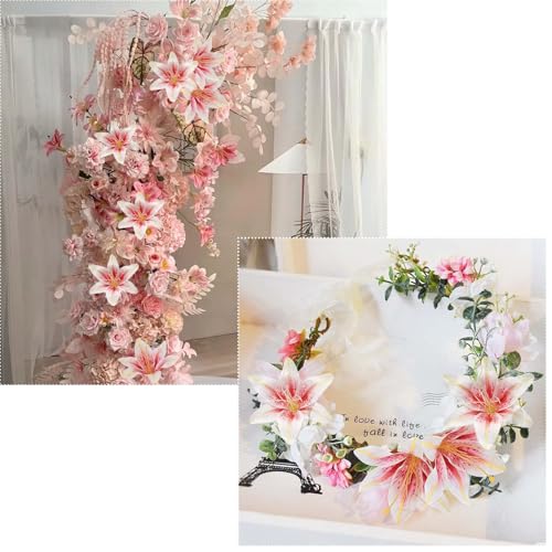 SNAIL GARDEN 24PCS 5.5" Large Fake Lilies Flower Heads with Realistic Stamens,24PCS Pink Artificial Flower Heads, Bulk Silk Flowers for Crafts, Cake Decorating, Wedding Party Wreath, Home Decor