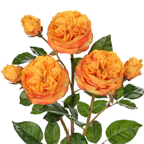 Real Touch Artificial Roses (Set of 3) – 23.6" Long Stem Orange Garden Roses – Lifelike Faux Silk Flowers for Wedding Bouquets, Home Décor, Centerpieces & Floral Arrangements - color: Sunset Orange, size: 3 PCS