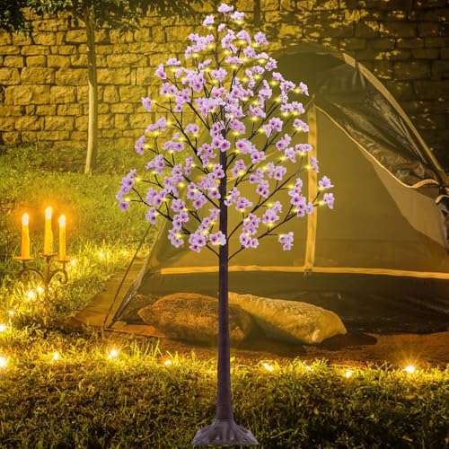 6FT Lighted Cherry Blossom Tree - Faux Artificial Light Up Pink Tree with 112 Lights, 336 Lush Flowers, Timer, Remote 8 Modes Cherry Blossom Tree for Spring Wedding Valentines Indoor Outdoor Decor - size: 6ft