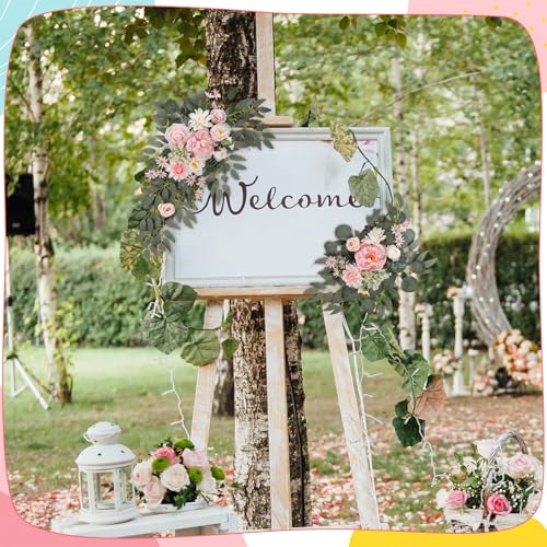 2 Pcs Wedding Arch Decorations - Reusable Artificial Hanging Flowers Floral Swag Greenery Garland for Wedding Welcome Sign Backdrop Bridal Ceremony Reception Backdrop Decoration(Green) - color: Pink+green