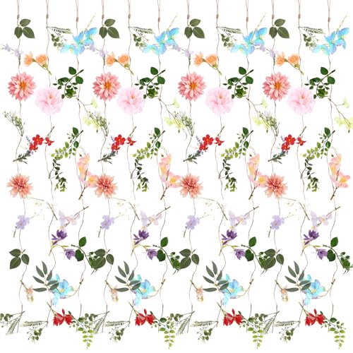 ACOCO 12 Pcs 72FT Artificial Wildflower Garlands, Faux Silk Hanging Flower Vines with Jute Rope & Green Leaves, 3 Styles Fake Floral Garland for Garden Home Decor