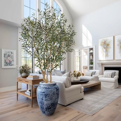 Nafresh Majestic Faux Olive Tree 7 feet – Artificial Olive Tree Indoor & Outdoor with Lifelike Leaves & Textured Branches for Living Room, Office, Entryway,Patio - size: 7ft