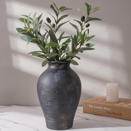Ceramic Flower Vase Home Decor, 9 in Farmhouse Table Vases Rustic Vintage Living Room Kitchen Bedroom Pottery Decorative Vases for Flowers House Shelf Office Coffee Desk Dining Entryway, Black Gold - color: 9 in - Black Gold