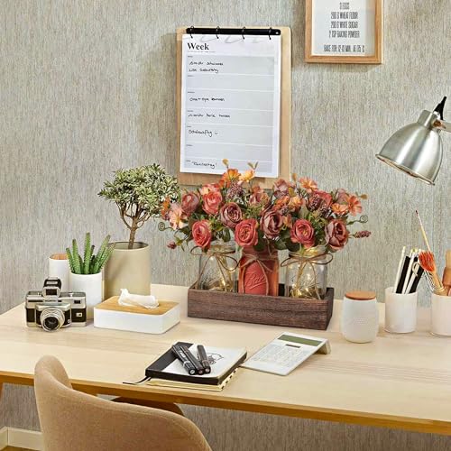 3 Pcs Mason Jar Centerpiece Table Decorations for Dining Table Decor Farmhouse Coffee Table Decor with Wood Tray and Led Light Table Centerpieces for Dining room Kitchen Living Bathroom,Orange - color: orange