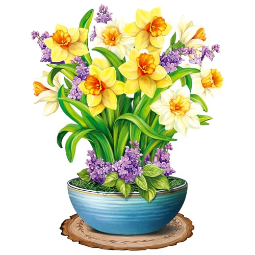 Airpark Pop Up Flower Bouquet Card for Women, 3D Floral Greeting Card with Envelope and Note, Birthday Thank You Thinking of You Get Well Gift for Mom Friend Wife Teacher, Daffodil - style: Daffodils & Lilacs