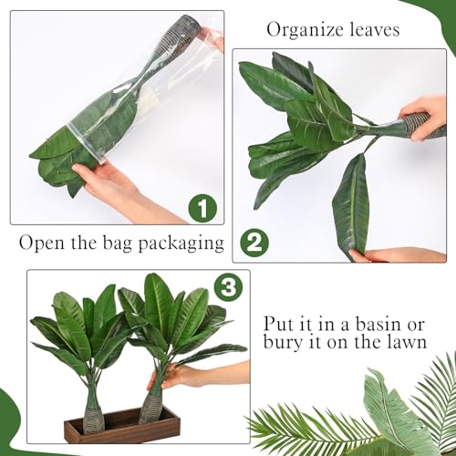 Chunyin 2 Pcs Small Palm Tree Artificial Palm Tree 17" Small Faux Plants Plastic Fake Artificial Leaf Tropical Plants Mini for Office Desk Shelf Bathroom Home Indoor Outdoor Decor