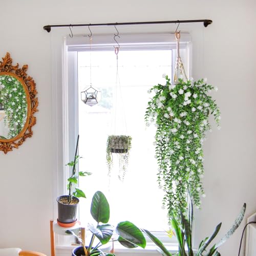 SJL 4pcs Fake Hanging Plants Realistic Artificial Outdoor Flowers Hanging Greenery Artificial Ivy Vine Leaves Faux Green Plastic Plants Greenery Flowers Green Leaf Decor for Wall Home (White) - color: White