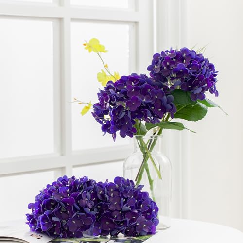 Coferset 5pcs Hydrangea Artificial Flowers Real Touch 20 inch Lifelike Hydrangea Flower for Home Wedding Office Party Living Room Decoration (Purple) - color: Purple