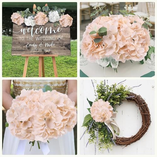AVIVIHO 65pcs Fake Flowers Champagne Hydrangea Artificial Flowers Bulk (Not Squished, No Steaming Need) Silk Flowers with Stems for Wedding Decor,Home,Baby Shower,Table Centerpieces Decoration - color: Champagne, size: Medium