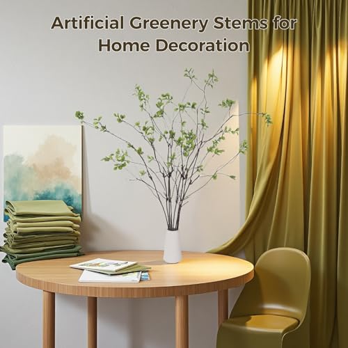 8 Pcs Artificial Ficus Branches 37.8 Inches Long Fake Greenery Stems for Vase Faux Eucalyptus Stems with Leaves, Realistic Green Leaves Branches for Home Decor Office Desk Decoration - color: Green