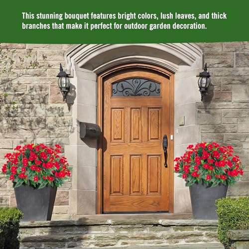 Fake Flowers Artificial Flowers for Outdoor，Artificial Plant Artificial Impatiens Bouquet Flowers for Outdoors Decoration，Silk Spring Artificial Plants for Outdoors Indoor Decor 2PCS (Red) - color: Red-2