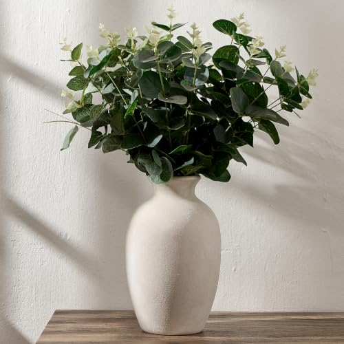 Ceramic Vintage Flower Vase Home Decor, 8.38" Rustic Terracotta, Antique Vase for Table, Living Room, Shelf, Mantel Decoration, Farmhouse- Grayish White - color: Off-white- 8.38"