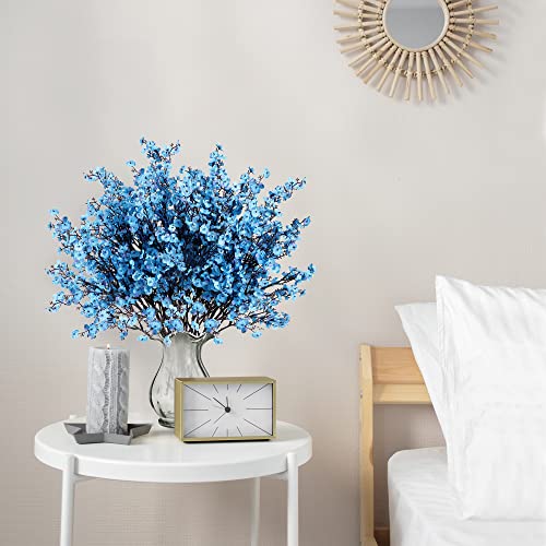 Sggvecsy 15 Pcs Babys Breath Artificial Flowers Gypsophila Bouquets Bulk Real Touch Fake Silk Flowers for Home Wedding DIY Floral Arrangement Kitchen Table Centerpiece Decoration (Blue with Purple) - color: Blue, size: 15Pcs