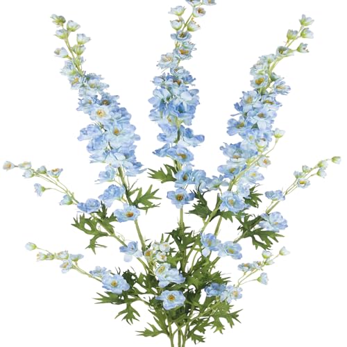 CITYES 3 Pcs Delphinium Artificial Flowers Bulk 35" Long Stem Silk Larkspur Flowers Blue Artificial Snapdragon Flower Stems Faux Bouquets for Tall Vase Floral Arrangements Home Outdoor Wedding Decor - color: Blue