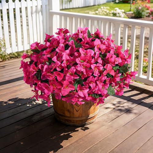 INSPRING Faux Bougainvillea Artificial Flowers for Outdoors Summer Outside Decor, 4 Bundles UV Resistant Realistic Fake Plants Silk Flowers for Porch Patio Window Outdoor Planter Garden Home, Hotpink - color: Hotpink