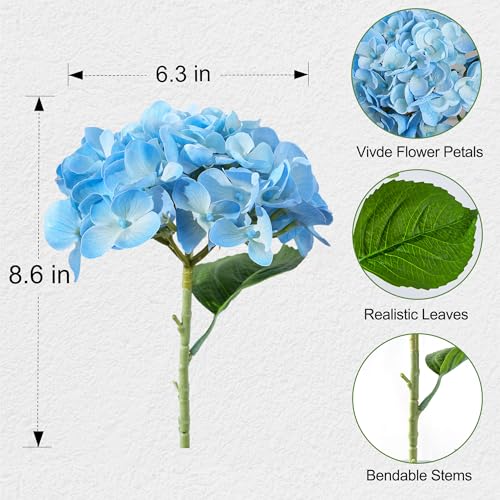 Artificial Hydrangea Flowers Arrangement in Wood Planter, 4PCS Fake Blue Flowers in Wooden Vase Potted Floral Centerpieces for Tables Living Room Home Office Room Shelf Kitchen Decor - color: Light Blue Hydrangea