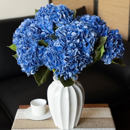 DUYONE 22" Real Soft Touch Hydrangea Artificial Flowers Realistic,Large Long Stem Fake Flowers Full Latex Faux,Wedding Bouquet,Party Home Decor,Garden Office Room Table Centerpieces Klein Blue 3Pcs - color: Klein Blue, size: 3Pcs